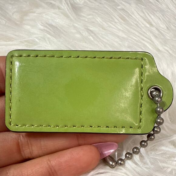 2" COACH Patent Leather Lime Green Fob Bag Charm Hang tag Hangtag - Picture 2 of 2